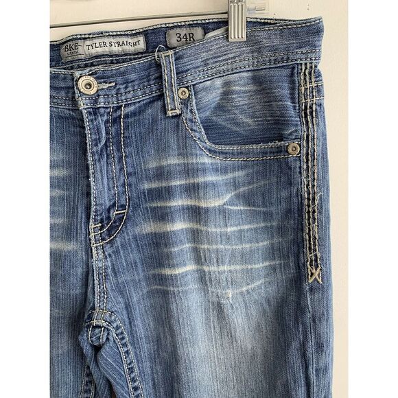BKE Tyler Jeans Size 34x29 Mens Blue Denim Distressed Straight Leg Medium Wash - Picture 5 of 14